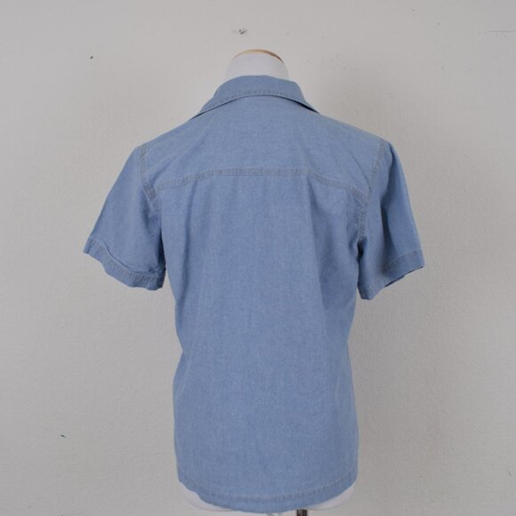 Vintage 90s Blue Embroidered Button Down Blouse - Picture 4 of 8